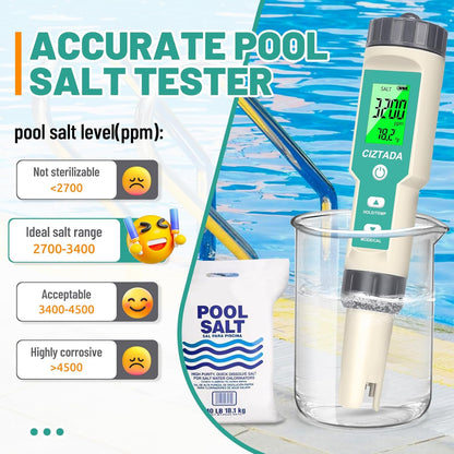 Digital Salinity Tester and 56.2mS/cm(35.0 PPT) Calibration Solution Combo for Saltwater Pool, Seawater, Aquarium, Fish Tank
