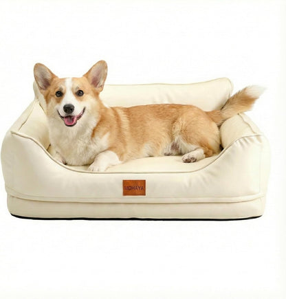 L Dog Sofa Bed for Large Dogs – Orthopedic Couch with Supportive Bolster Sides, Easy-Clean Wipeable Surface, Removable Cover, Non-Slip Bottom, 31.5x22x10.6 Inch