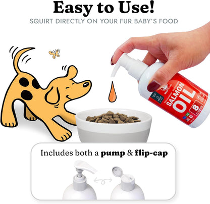 Salmon Oil for Dogs & Cats - Healthy Skin & Coat, Fish Oil, Omega 3 EPA DHA, Liquid Food Supplement for Pets, All Natural, Supports Joint & Bone Health, Natural Allergy & Inflammation Defense, 8 oz