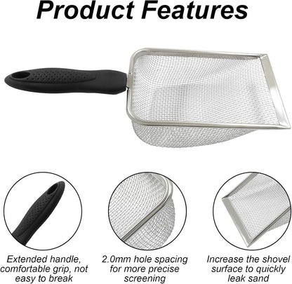 Murtenze Stainless Steel Cat Litter Scoop, Non-Stick Coated Metal Fine Sand Litter Scoop, Mesh Shovel for Reptile Kitten Pooper (Black, 2mm mesh)