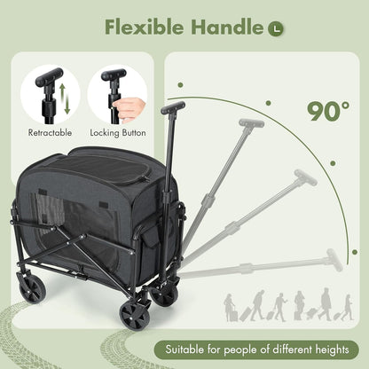 Lekebobor Cat Carrier with Wheels Large Cog and Dog 40LBS, Rolling Pet Carriage with Big All-Terrain Wheels (Black)
