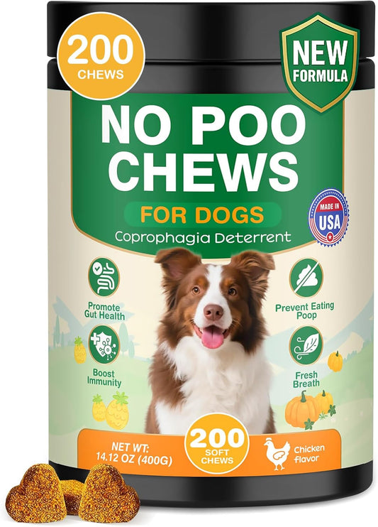 No Poo Chews for Dogs 200 Chew-Coprophagia Stool Eating Deterrent-Stop Eating Poop for Caninewith Probiotics&Digestive Enzymes Breath Aid Support-Chicken Flavor