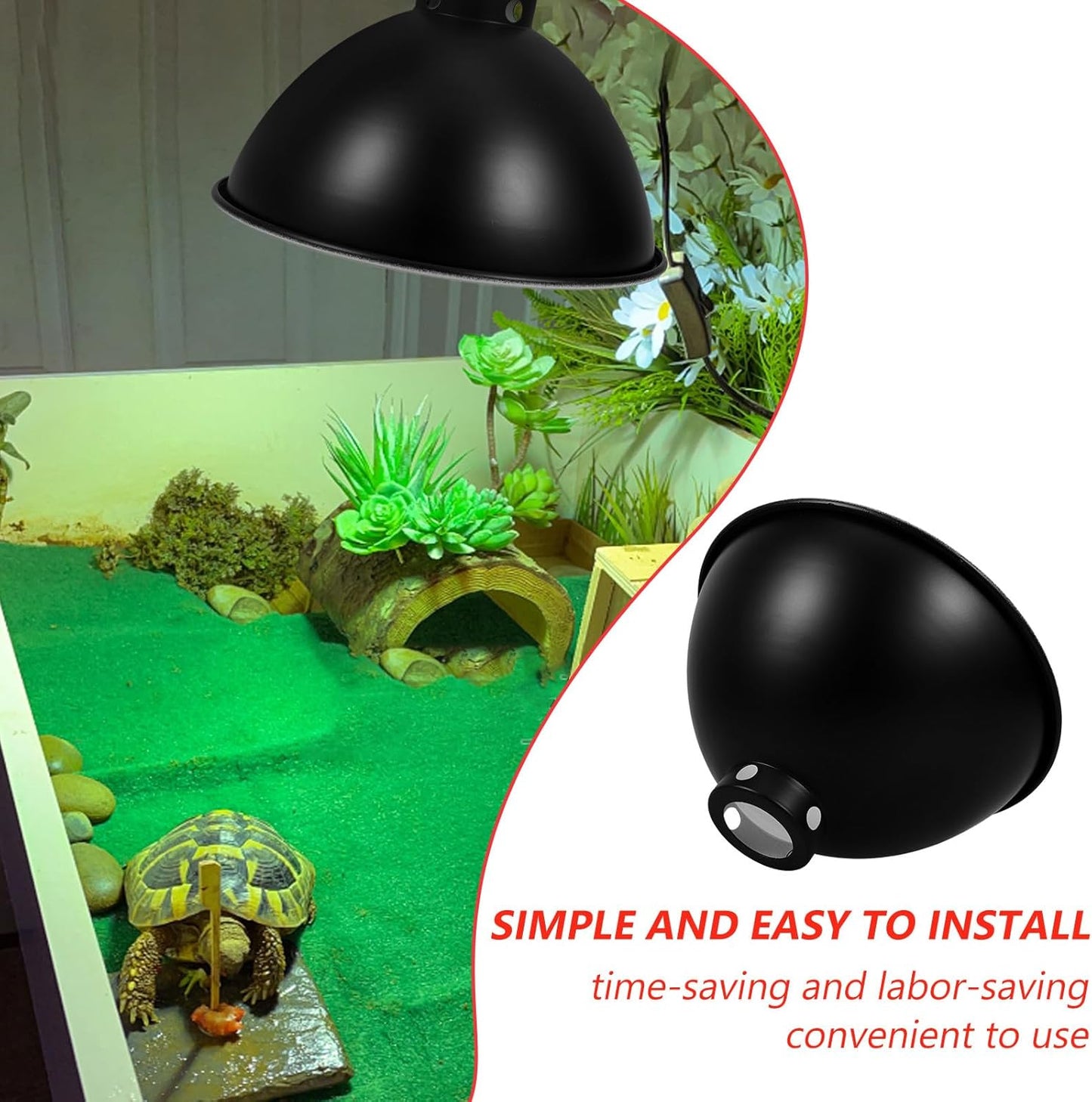 Reptile Heat Lamp Shade 8.5-Inch Dome Reflector with Black Exterior White Interior Coating for Reptile Tank Heating and Habitat Lighting Protection