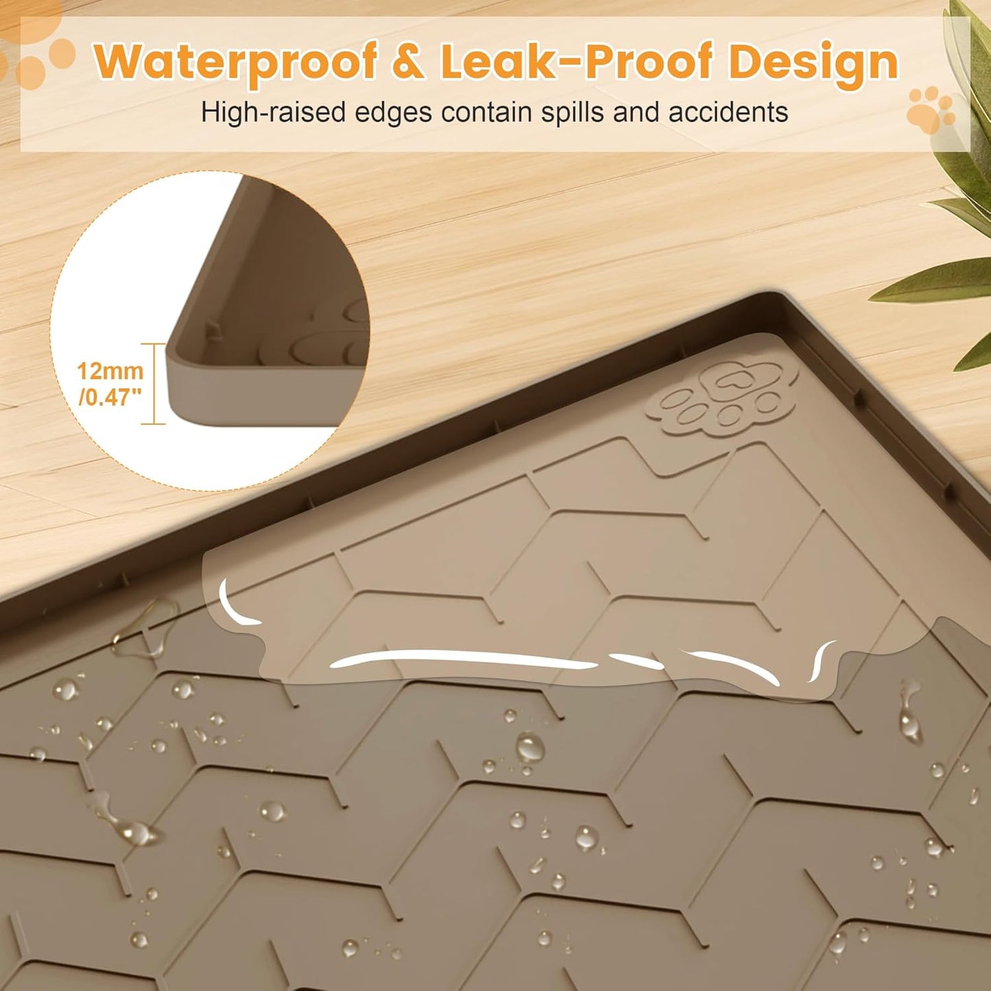 Cat Litter Mat, Extra Large 40"x28" Silicone Mat for Litter Box, Waterproof & Non-Slip Rubber Mat with Lip, Litter Trapping & Scatter Control, Soft on Cat Paws, Urine-Proof Floor Protector