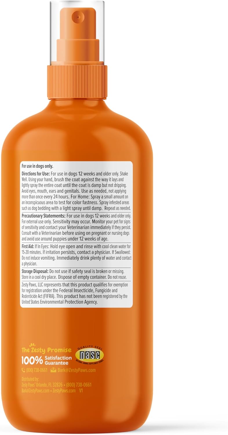 Zesty Paws Flea and Tick Spray for Dogs - Kill Fleas, Ticks & Their Eggs - Veterinarian Formulated - Soothes Itchy & Irritated Dog Skin - Cedarwood Oil, Rosemary Oil & Peppermint Oil