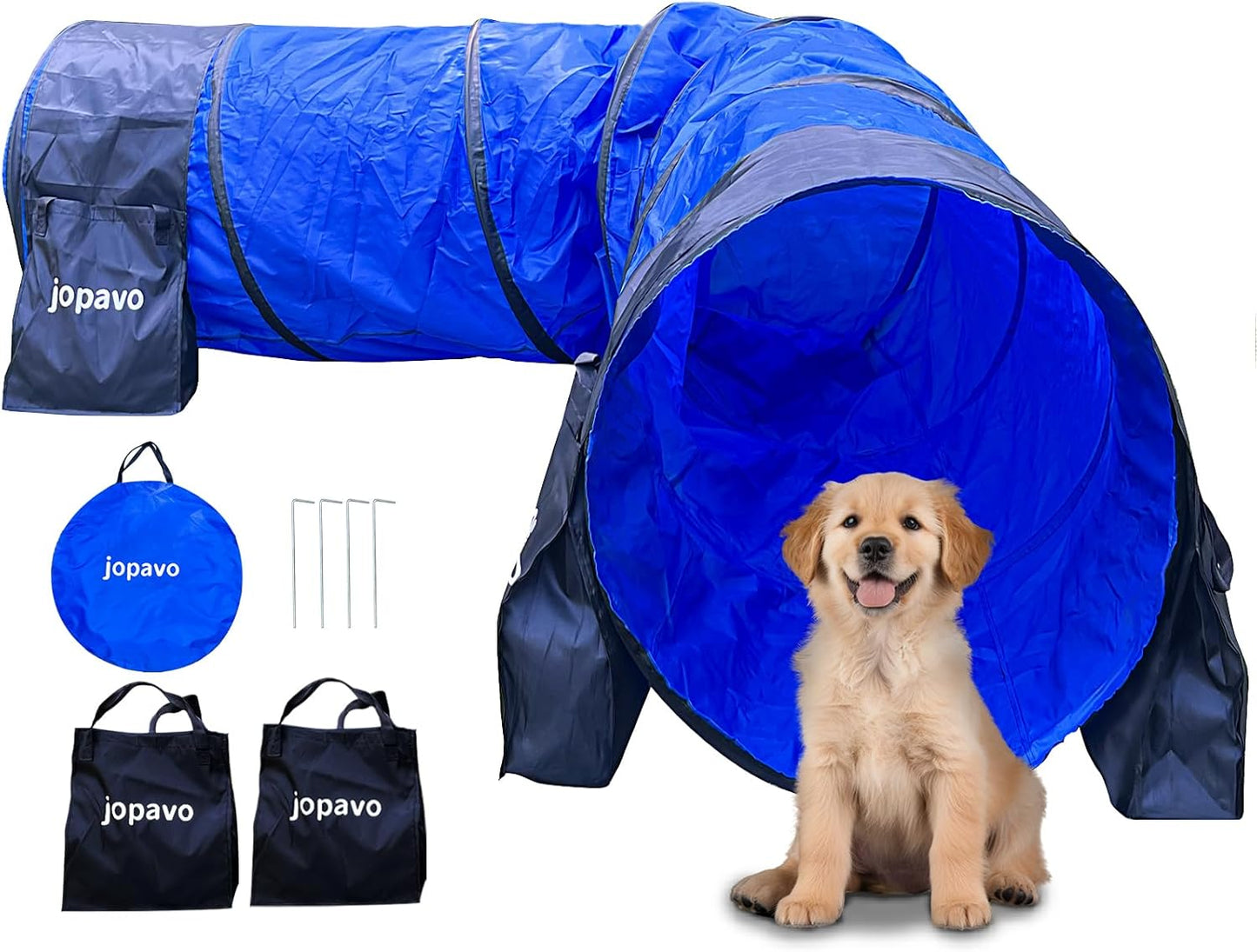 Dog Agility Training Equipment Tunnel:JOPAVO 10 Foot Agility Tunnel with 2 Pack Sandbags, Carry Bag and 4 Ground Spikes.Ideal Agility Equipment for Dog Obstacle Course,Exercise&Park