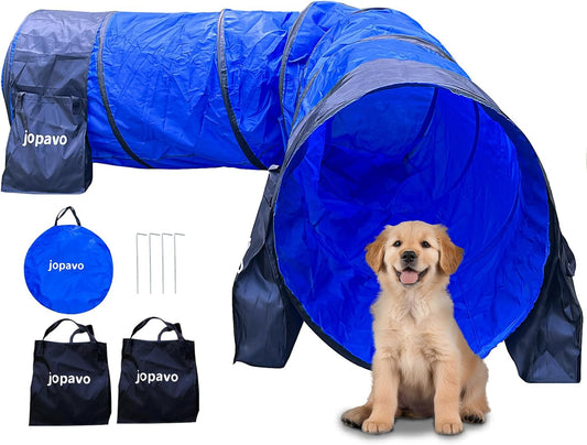 Dog Agility Training Equipment Tunnel:JOPAVO 10 Foot Agility Tunnel with 2 Pack Sandbags, Carry Bag and 4 Ground Spikes.Ideal Agility Equipment for Dog Obstacle Course,Exercise&Park