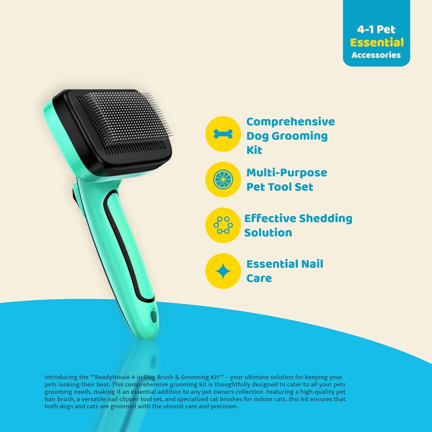 4-in-1 Dog & Cat Grooming Kit: Includes Pet Comb, Nail Clippers, Deshedding & Cleaning Brushes