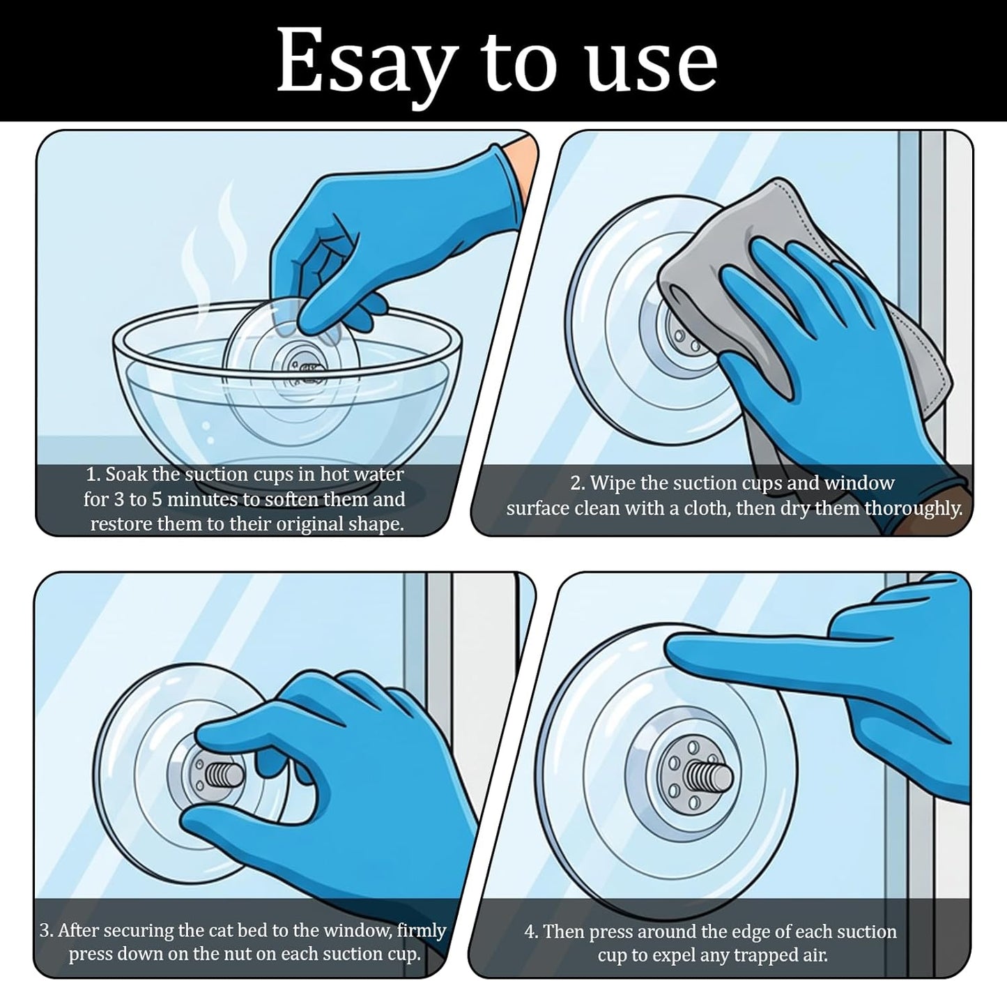 Cat Window Perch Suction Cups, 4 Pcs Clear Strong Cat Window Hammock Suction Cup Replacement for Cats Windows Seat