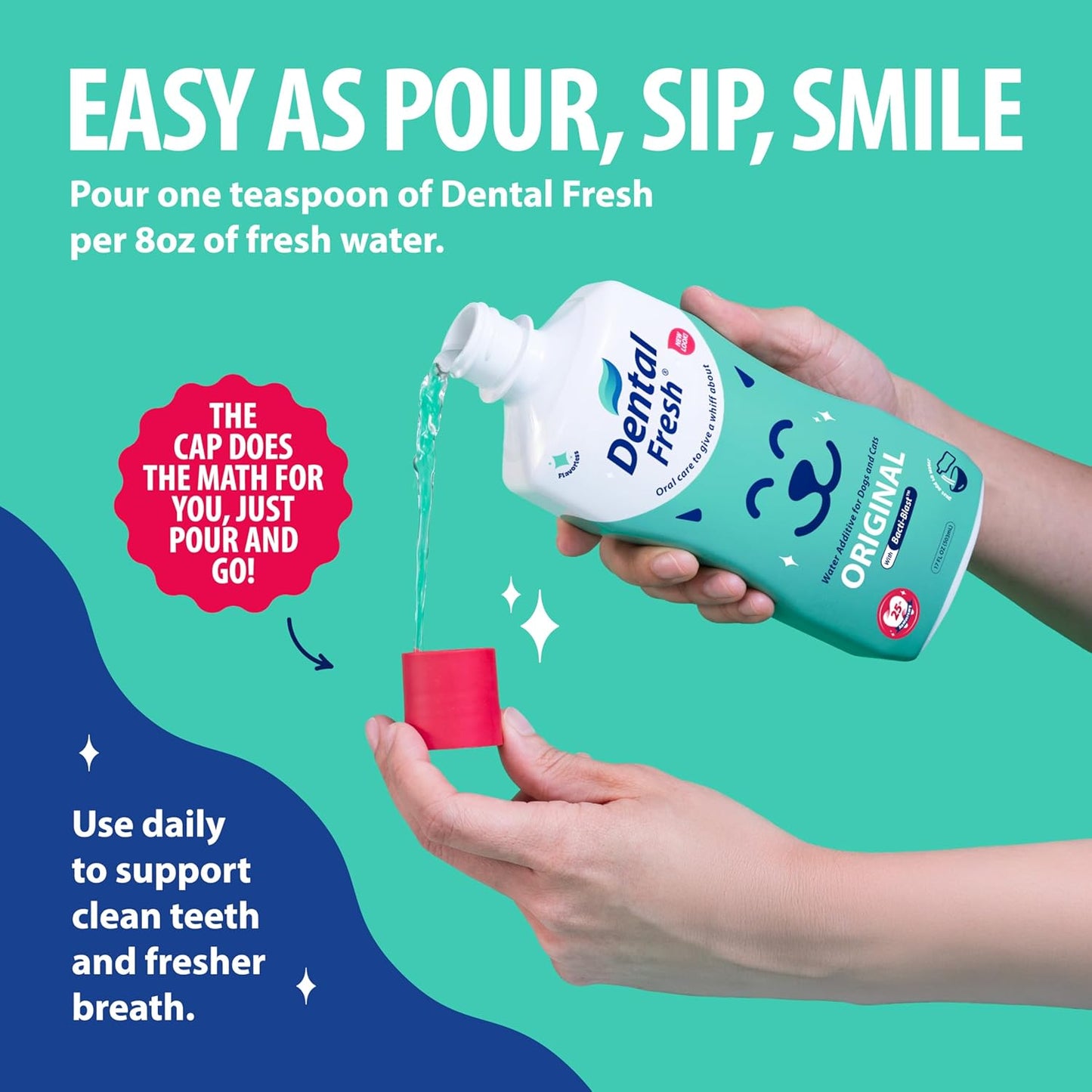 Dental Fresh Water Additive for Dogs and Cats, Clean Teeth and Fresh Breath, Daily Pet Oral Care, Flavorless, 8 fl oz