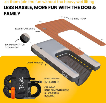 DOK Dog-DOK Inflatable Dock Platform: Safe & Easy Water Access for Dogs Up to 230 lbs; Floating Non-Slip EVA Foam with Dog Boat Ramp for Pool, Dock, & Lake | Military Grade & High Visibility