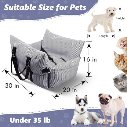 Dog Car Seat for Medium/Small Dogs,Pet Car Seat Travel Bed Detachable Washable Dog Booster Seats Under 30 lbs,Portable Cars Travel Carrier Bed with Storage Pockets and Dogs Safety Belt