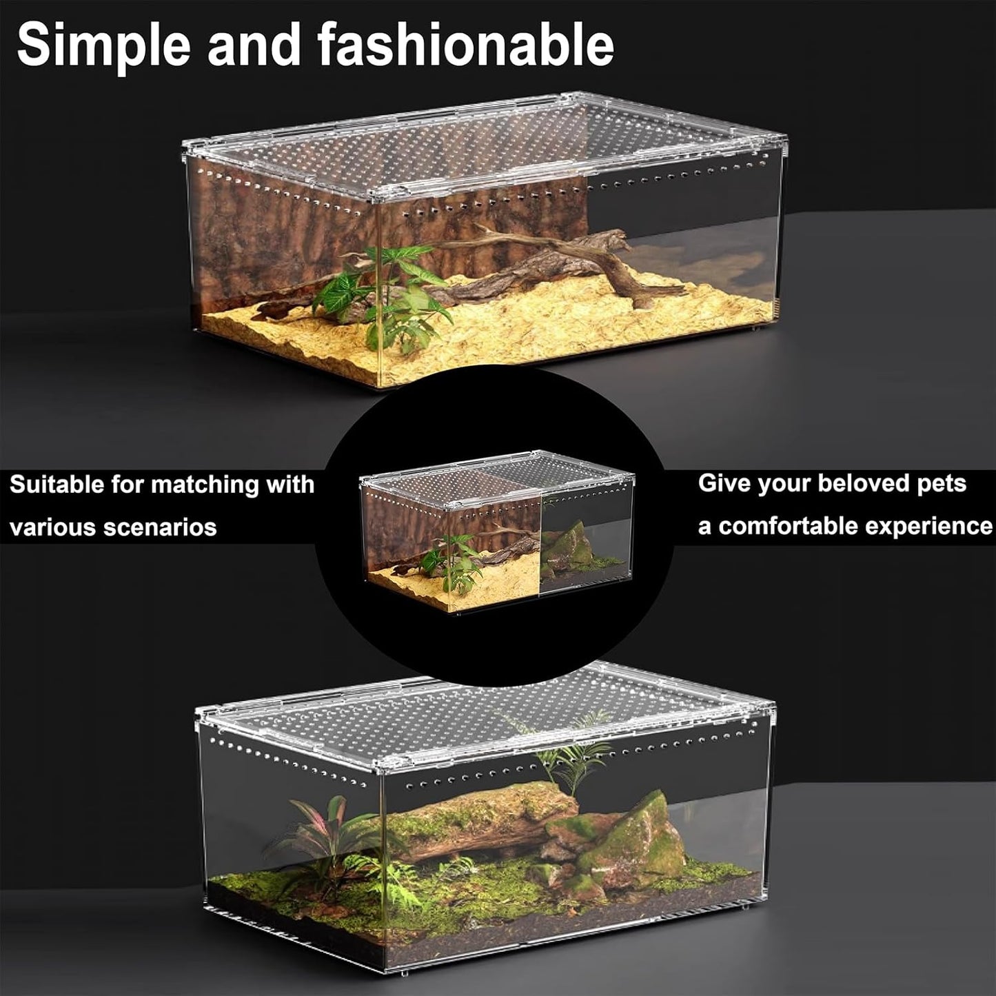20x15x10cm Reptile Terrarium,Small Plastic Terrarium for Lizards Frogs Snakes,Transparent Spider Scorpion Insect Enclosure with Ventilation,for Pet Breeding Molting and Isolation Habitat