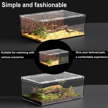 20x15x10cm Reptile Terrarium,Small Plastic Terrarium for Lizards Frogs Snakes,Transparent Spider Scorpion Insect Enclosure with Ventilation,for Pet Breeding Molting and Isolation Habitat