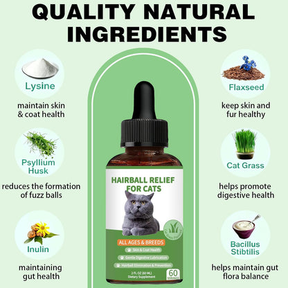 Hairball Treatment for Cats - Cat Hairball Remedy - Supports Skin & Coat, Digestion, Cat Furball Treatment, Helps Eliminate and Prevent Hairballs for Indoor Cats and Kittens(Cat Grass Flavor)