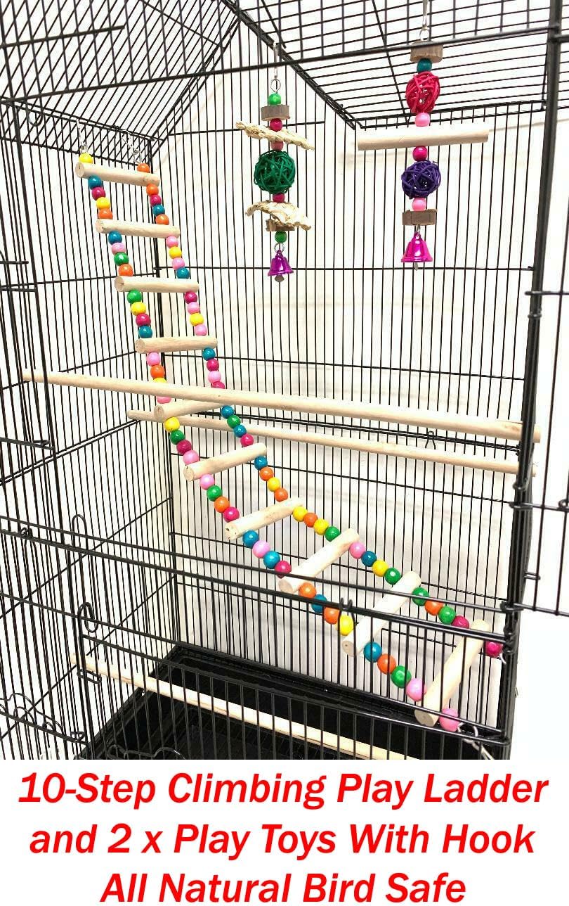38-Inch Double Roof Top Large Flight Bird Cage with Toys Climbing Ladder Side Nesting Box Doors for Cockatiels Sun Parakeets Conures Aviary Budgie Finch Lovebird Canary Pet Bird Travel Cage