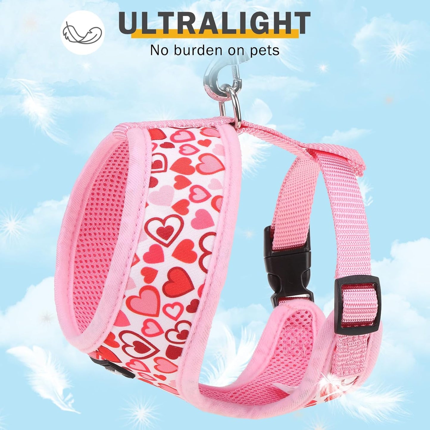 SCENEREAL Valentine's Day No Pull Dog Harness Collar Leash Set for Small Sized Dogs, Soft Mesh Step in Plaid Harnesses for Fall Winter, Adjustable Pet Vest for Outdoor Walking Training and Running, XS