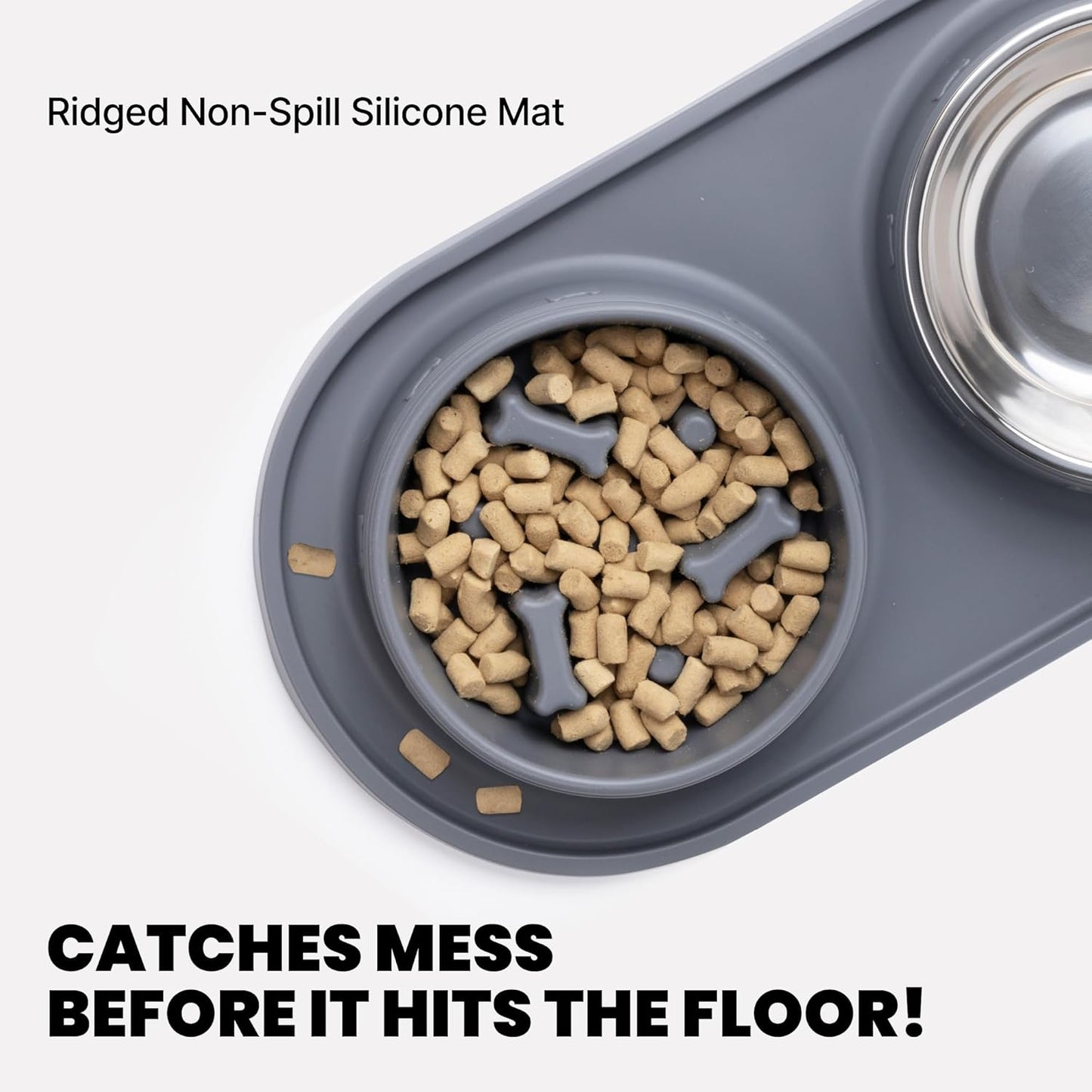 MalsiPree Cat & Dog Slow Feeder Bowl – Improve Digestion – Stainless Steel Water Bowl & Anti-Spill Silicone Mat – for Small & Medium Breeds – 15 oz - Puppy Slow Feeder