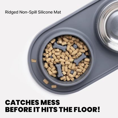 MalsiPree Cat & Dog Slow Feeder Bowl – Improve Digestion – Stainless Steel Water Bowl & Anti-Spill Silicone Mat – for Small & Medium Breeds – 15 oz - Puppy Slow Feeder