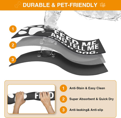 Pet Feeding Mat for Dogs and Cats, Absorbent Dog Bowl Mat Waterproof Anti-Slip, Quick Dry Dog Food Mat for Pet Water Bowl, Funny Paw Print Design (12" x 20")