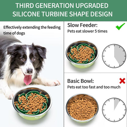 Slow Feeder Dog Bowls Insert,Third Generation upgradedSuper Firm Eating Bowl（Cuttable） for Large Breed and Medium Small Size Compatible with Regular Elevated Metal Glass Dog Bowl (Green)