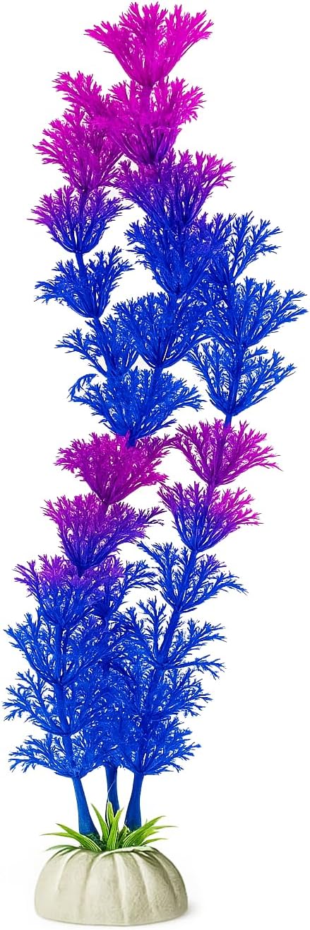 D & K Exclusives Artificial Aquarium Plants, 10 Pack 8 inch Plastic Fish Tank Decorations, Colorful Aquascape Decor for Freshwater, Tropical Tanks (Pink & Blue Fern Plant)