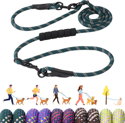 Versatile 7.5 FT Heavy Duty Dog Leash with Padded Handle,Easy Converted to Double Leashes,Hands Free,Cross-Body or Waist Leash, Night Reflective,for Small Medium Large Dogs (Dark Green)