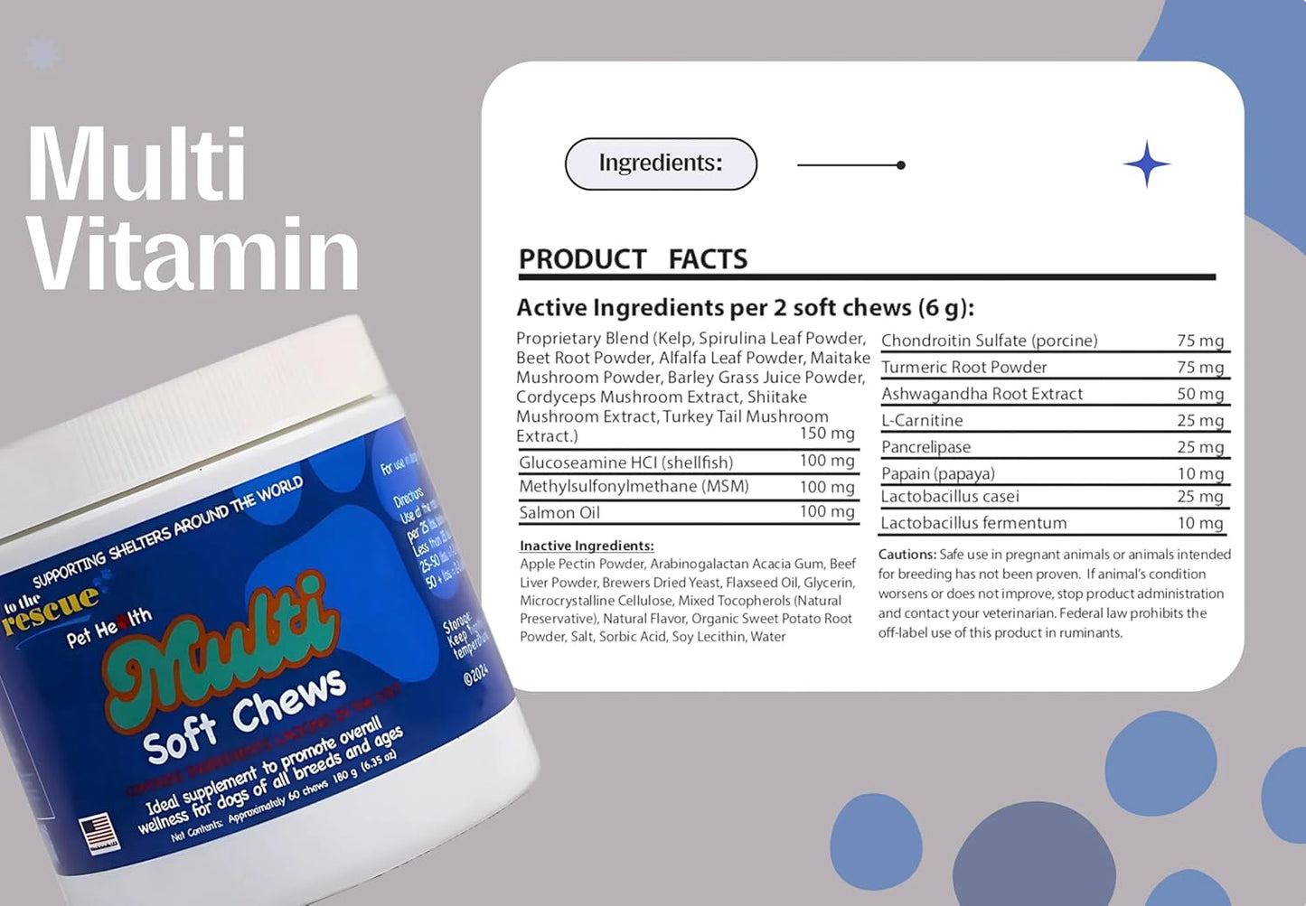 to The Rescue Dog Multivitamin Supplement - Ideal Supplement to Promote Overall Wellness for Dogs of All Breads and Ages - Assist in Maintaining a Healthy and Fit Lifestyle for Your Dog - 60 Chews