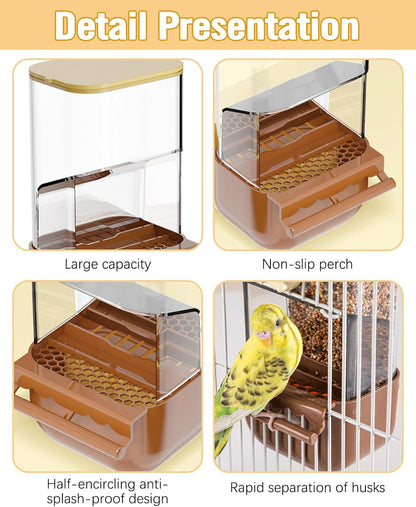 BNOSDM Wooden Bird Tunnel Parrot Swing Toys Natural Hanging Nest and BNOSDM No Mess Bird Cage Feeders Automatic Feeder for Fincheses, Parakeets, Budgies, Lovebirds, Cockatoos, Canaries (Green)
