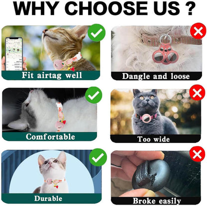 Breakaway Cat Collar with Airtag Holder,Kitten Collar with Apple Air Tag Holder and Bell for Girl Boy Cats, 0.4 Inches in Width and Lightweight. (Pink Strawberry)