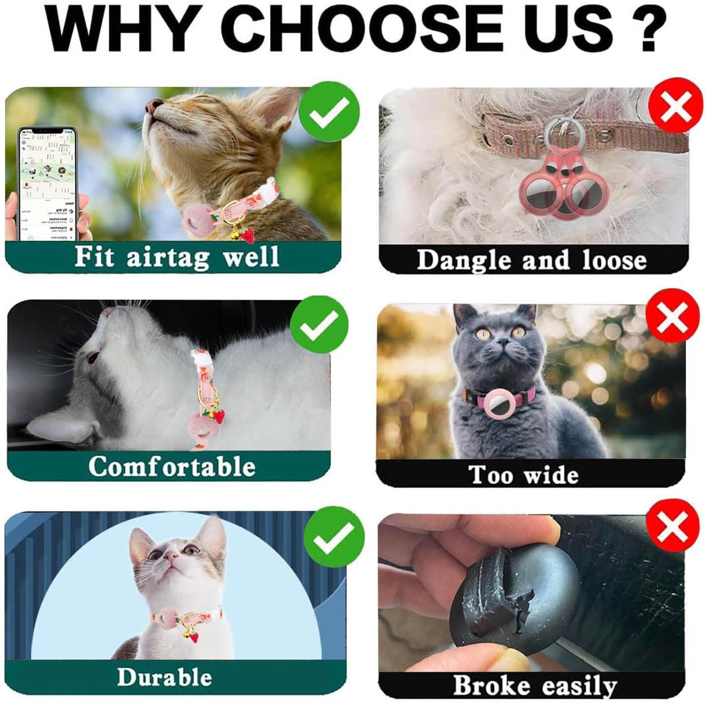 Breakaway Cat Collar with Airtag Holder,Kitten Collar with Apple Air Tag Holder and Bell for Girl Boy Cats, 0.4 Inches in Width and Lightweight. (Black Starfish)