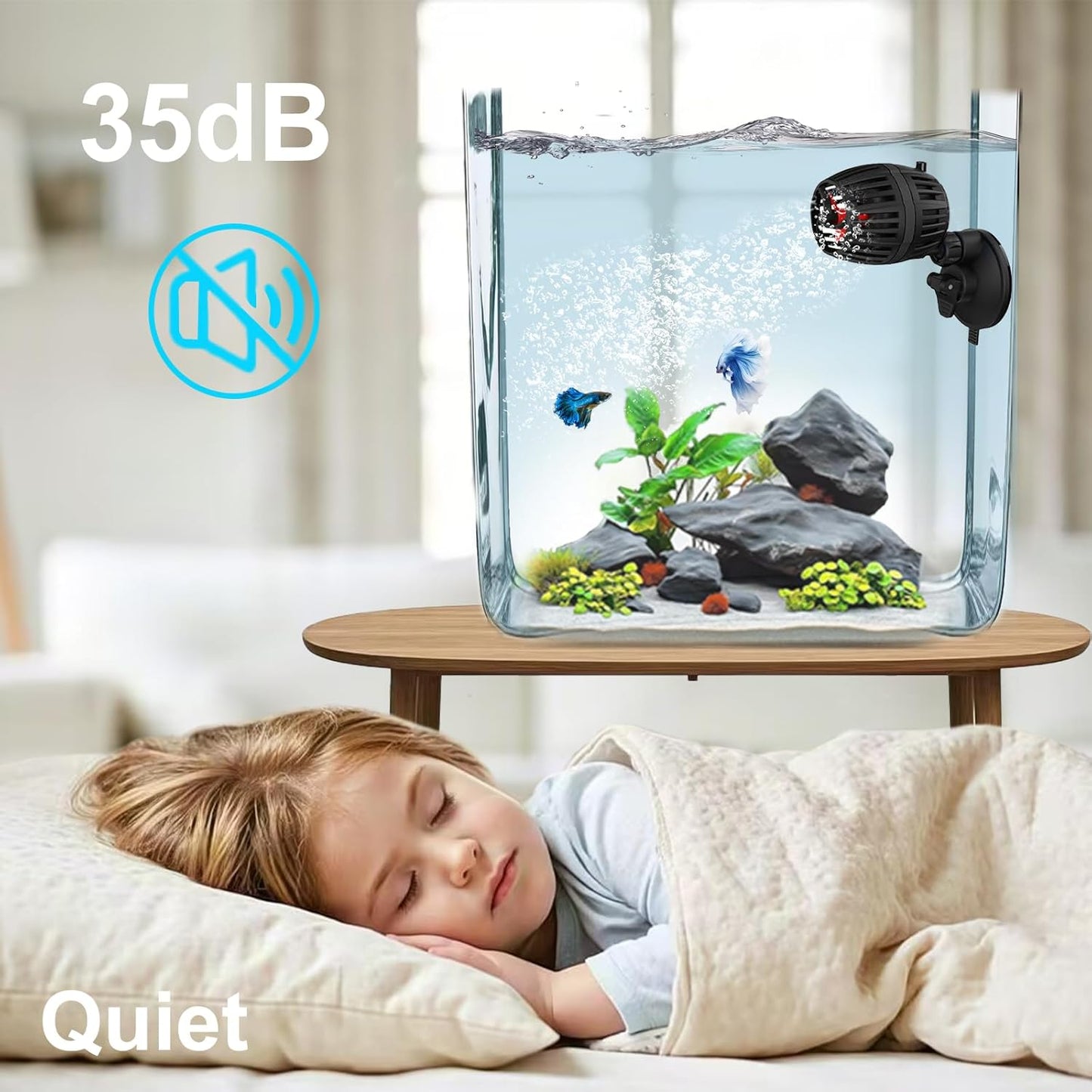 Carefree Fish Aquarium DC12V 10W Wave Maker 4 Level Adjustable Flow Rate Powerhead 1500Gph Wave Pump for 10~60Gal Freshwater and Saltwater Fish Tank