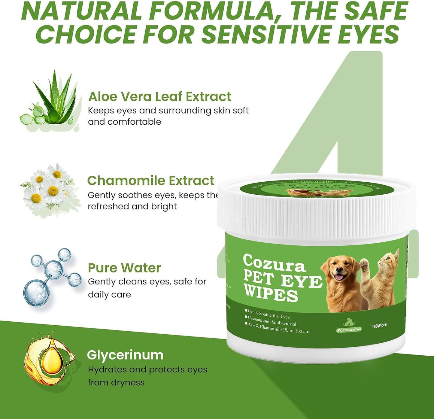 Pet Eye Wipes for Dogs & Cats – 100 Count | Gently Removes Tear Stains, Eye Discharge, Crust, Dirt & Odor | Soft Hypoallergenic Pads for Eyes, Wrinkles & Facial Folds