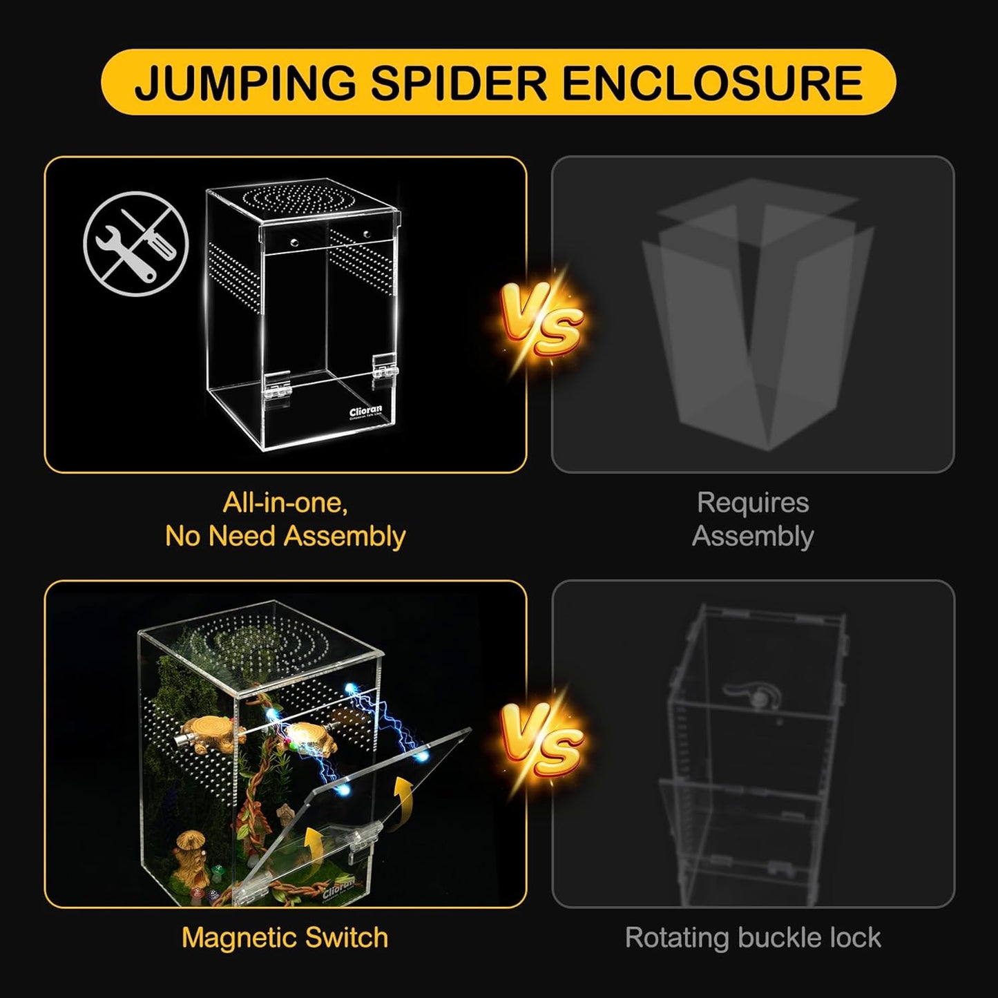 Jumping Spider Enclosure Kit,Escape Proof Reptile Tank,Transparent Acrylic Bug Habitat,Praying Mantis Terrariums,Arboreal Tarantula Cribs Cage,Insect Starter Container,Critter Keeper Large