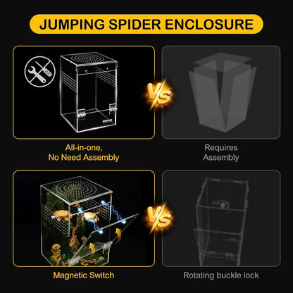 Jumping Spider Enclosure Kit,Escape Proof Reptile Tank,Transparent Acrylic Bug Habitat,Praying Mantis Terrariums,Arboreal Tarantula Cribs Cage,Insect Starter Container,Critter Keeper Large
