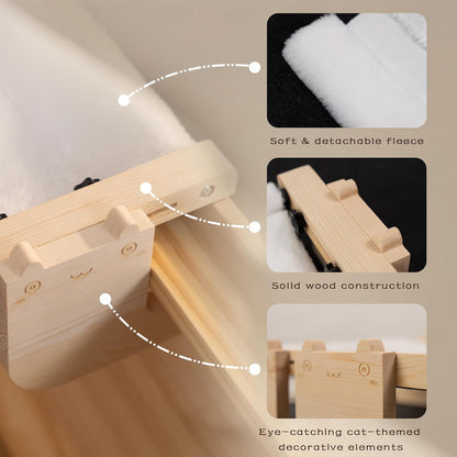 Laveivert 2-in-1 Cat Sill Window Perch, Cat Window Seat for Small & Large Cats, Nartural Color Wood & Metal Frame Cats Indoor Hammock Free-Standing, Easy to Adjust Windowsill