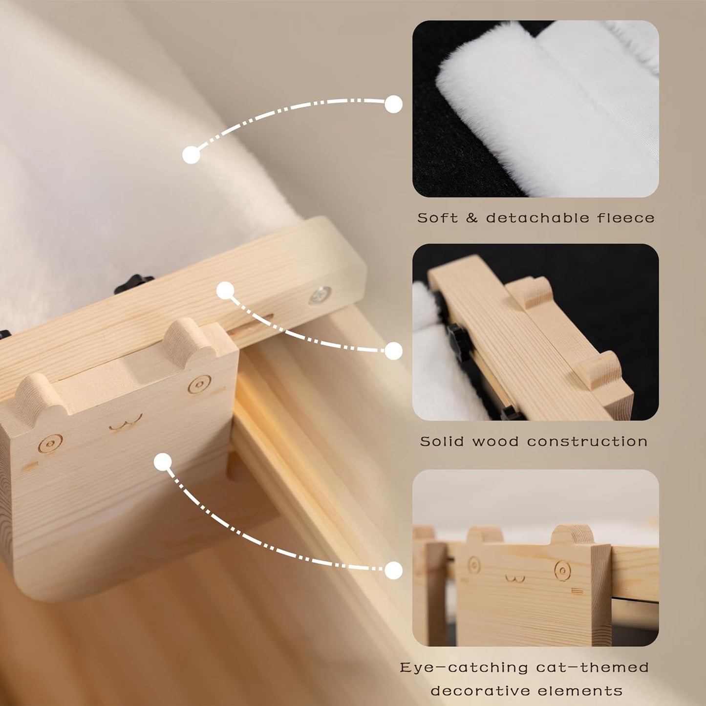 Laveivert 2-in-1 Cat Sill Window Perch, Cat Window Seat for Small & Large Cats, Nartural Color Wood & Metal Frame Cats Indoor Hammock Free-Standing, Easy to Adjust Windowsill