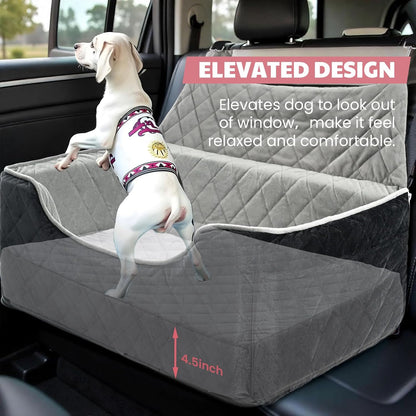 Dog Car Seat for Large/Medium Dogs, Dog Booster Seat for Under 50lbs or 2 Small Dogs, Non-Slip Removable and Washable Pet Car Seat,2 Safety Leashes, Travel Pet Bed, Black