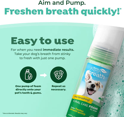 TropiClean Fresh Breath Dental Foam Spray for Dogs & Cats | Quick Breath Freshener and Teeth Cleaning Solution | Made in The USA | 4.5oz.