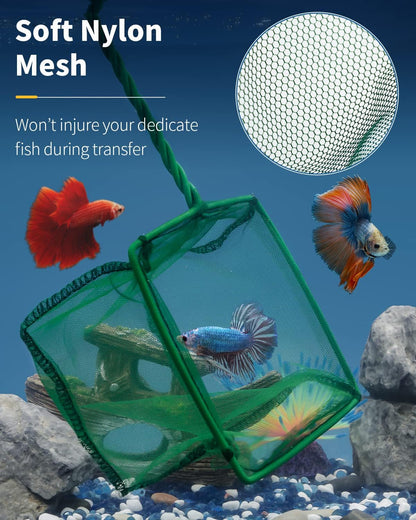 Pawfly Aquarium Fish Net with Braided Metal Handle Square Net with Soft Fine Mesh Sludge Food Residue Wastes Skimming Cleaning Net for Fish Tanks Small Koi Ponds and Pools