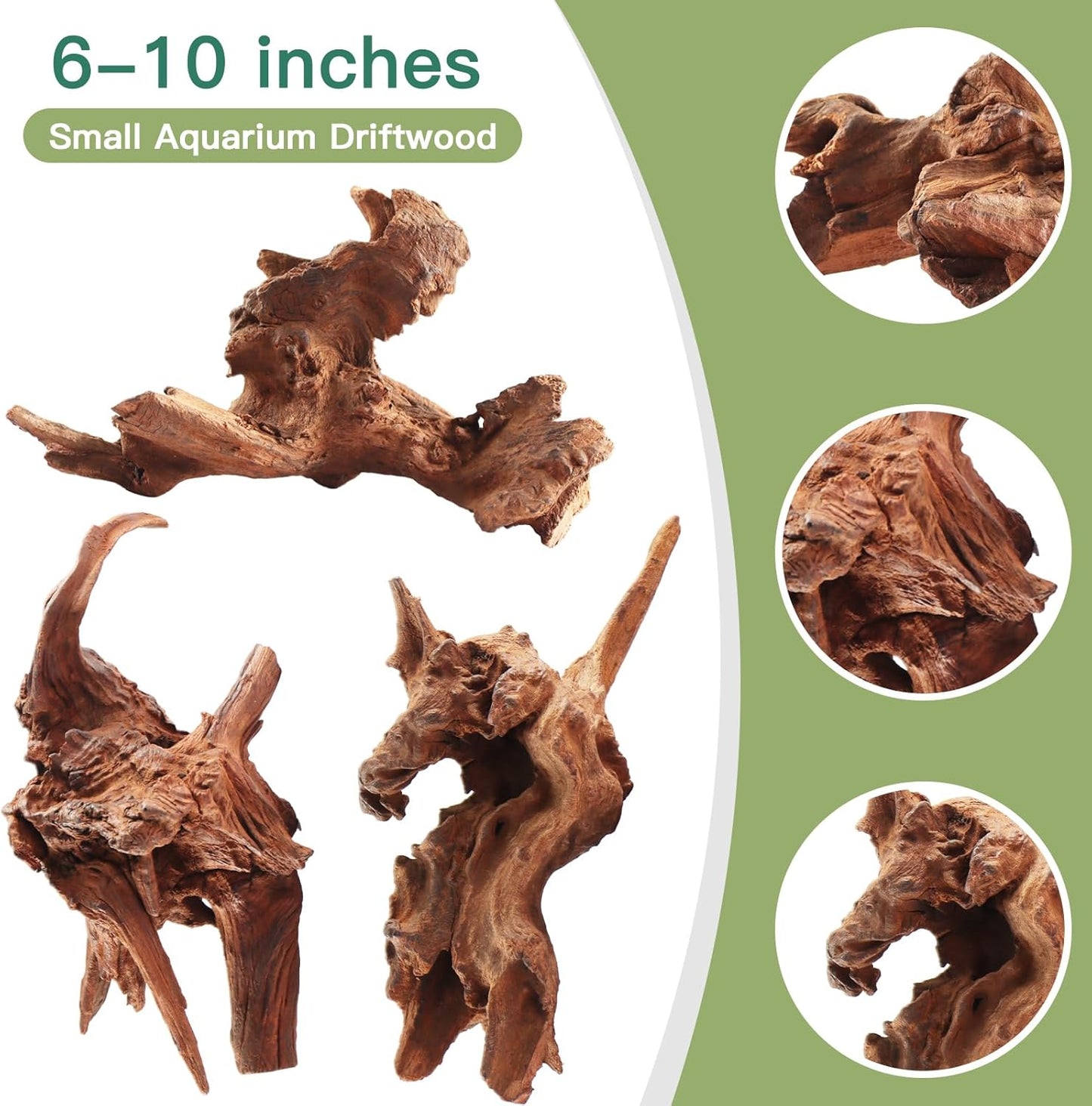 LYPHARD AQUARIUMS Driftwood for Aquarium, 3 Pieces 6-10" Natural Small Drift Wood Fish Tank Assorted Branch Decorations Pieces for Reptile Hide