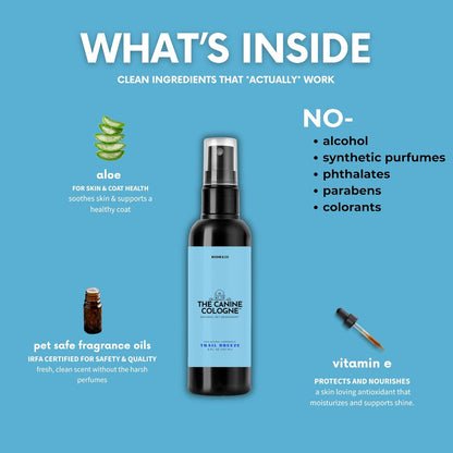 Boone & Co. Canine Cologne Spray for Dogs – 8 oz | Pet-Safe Dog Deodorizer & Grooming Spray | Clean Ingredients, Long-Lasting Scent | Made in USA | 3 Signature Scents (Trail Breeze)