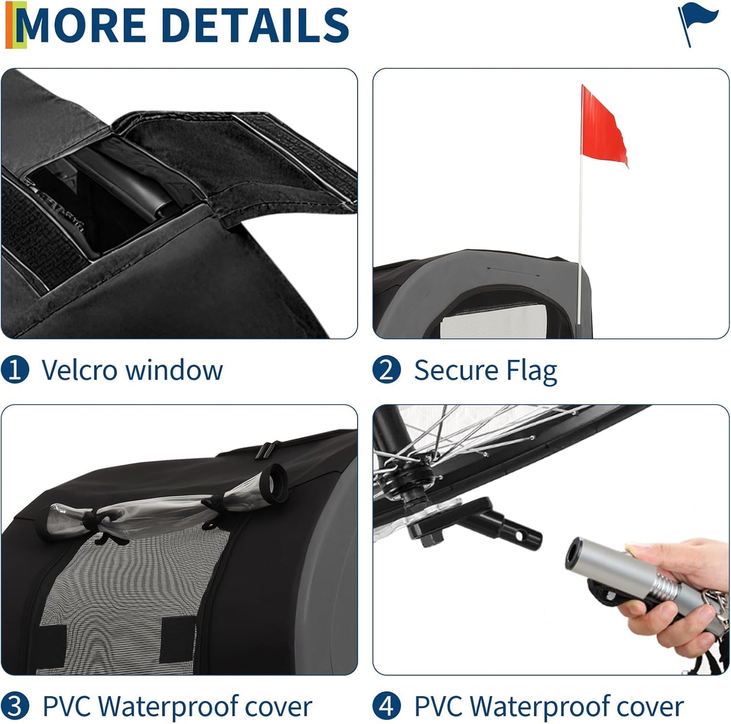 88Lbs Dog Bike Trailer, Pet Cart Bicycle Carrier with Oxford Fabric, Easy Folding Pet Bicycle Trailer with Quick-Release Wheels & Non-Slip Mat & Safety Flag, 16" Air Tires & Washable Non-Slip Lining