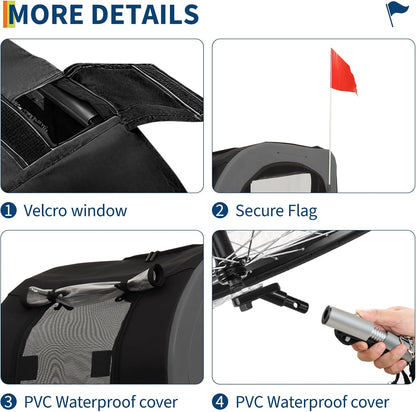 88Lbs Dog Bike Trailer, Pet Cart Bicycle Carrier with Oxford Fabric, Easy Folding Pet Bicycle Trailer with Quick-Release Wheels & Non-Slip Mat & Safety Flag, 16" Air Tires & Washable Non-Slip Lining