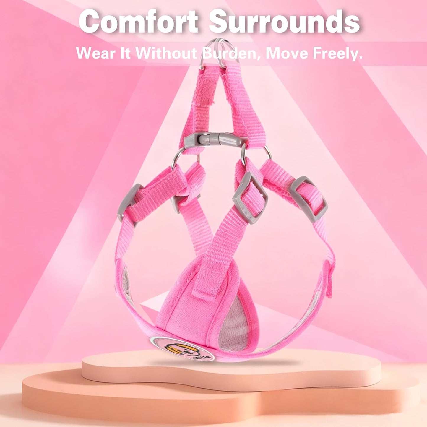 Dog Harness with Leash Set, Puppy Soft Vest No Choke No Pull, Adjustable Neck and Chest, Lightweight Harness and Anti-Twist Pet Leash Combo for Small to Medium Dogs (Pink, M-Medium)