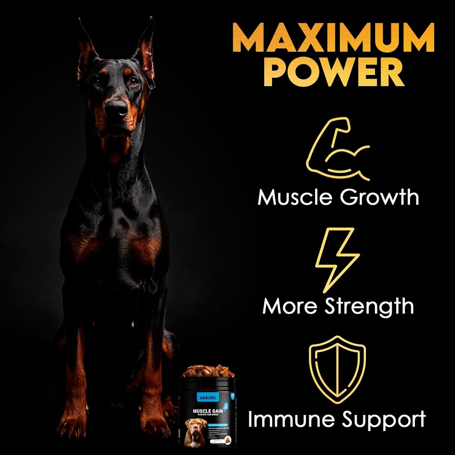 11-in-1 Muscle Gain Chews - Weight Gain Supplements for Dogs with High Protein & Amino Acids - Premium Muscle Builder for Bully & All Breeds - Healthy for Puppies - 150 Chews - Chicken