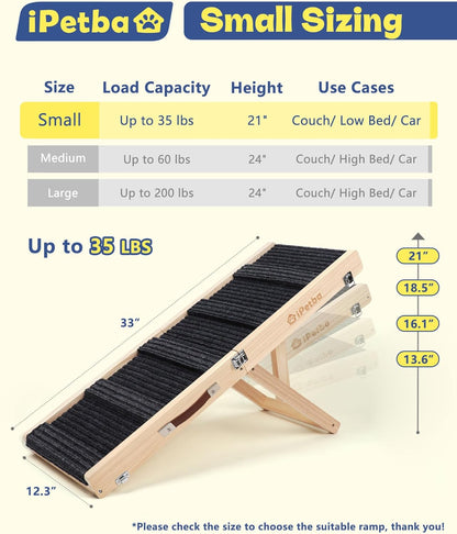 Dog Ramp for Bed & Couch for Small Dogs - Joint-Friendly, Anti-Slip, Folding, Adjustable, Portable, Up to 35 lbs
