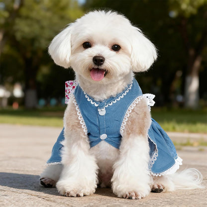 Small Dog cat Thin Denim Blue Dress