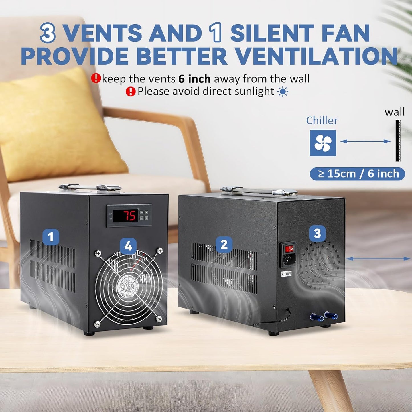 Poafamx 16gal Aquarium Chiller Small Water Chiller for Househod Fish Tanks Coral Crystal Shrimp 110V with Pump (Chiller, 60L/16Gal)