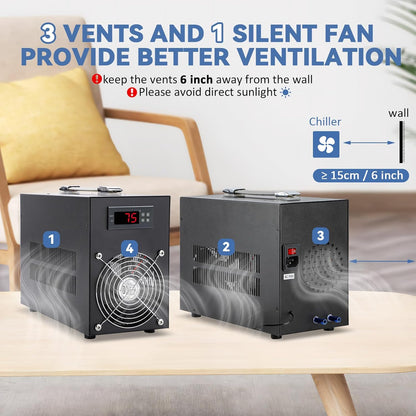 Poafamx 16gal Aquarium Chiller Small Water Chiller for Househod Fish Tanks Coral Crystal Shrimp 110V with Pump (Chiller, 60L/16Gal)